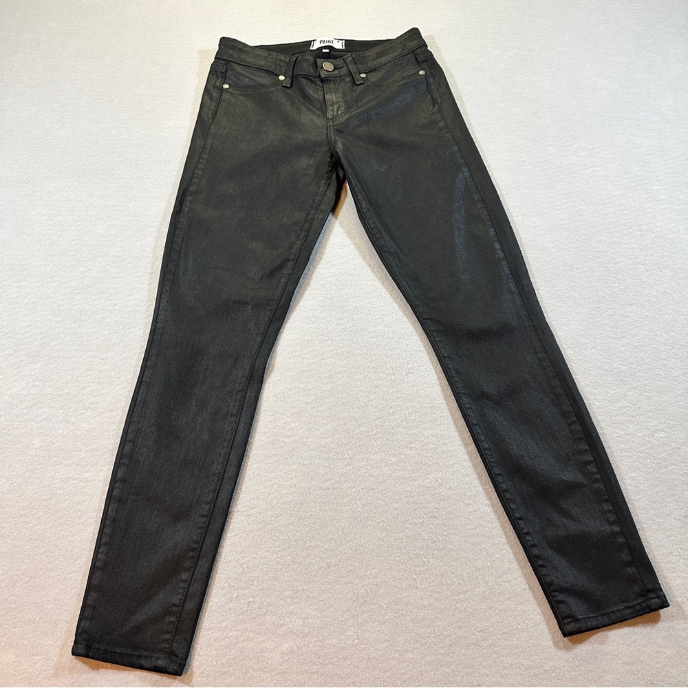 Paige Denim Verdugo Ankle Jeans Women’s Sise 27 Coated Black‎ Silk Lyocell